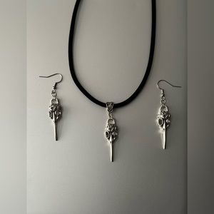 CROW RAVEN BIRD SKULL Pendant Silver Necklace Earrings Set Men Gothic Punk Biker